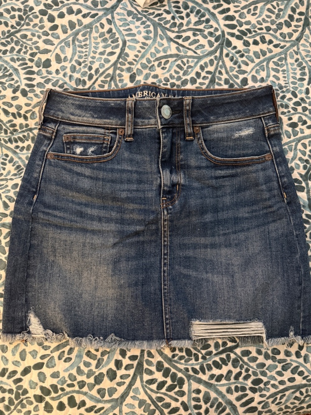American Eagle Outfitters Blue Distressed Denim Mini Skirt
